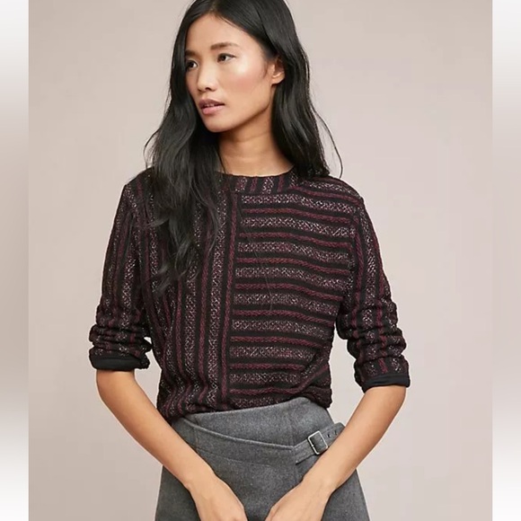 Anthropologie Akemi + Kin Celeste Metallic Striped Pullover Sweater Sz M Holiday - Picture 2 of 9